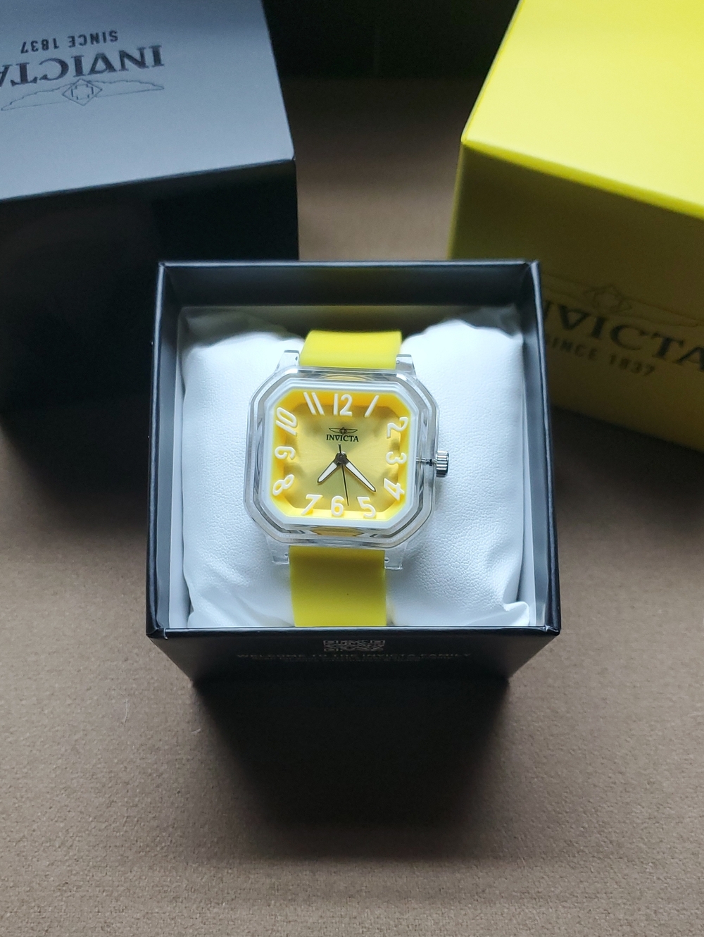 Invicta Women's Bright Yellow Square Dial Watch with Clear Bezel